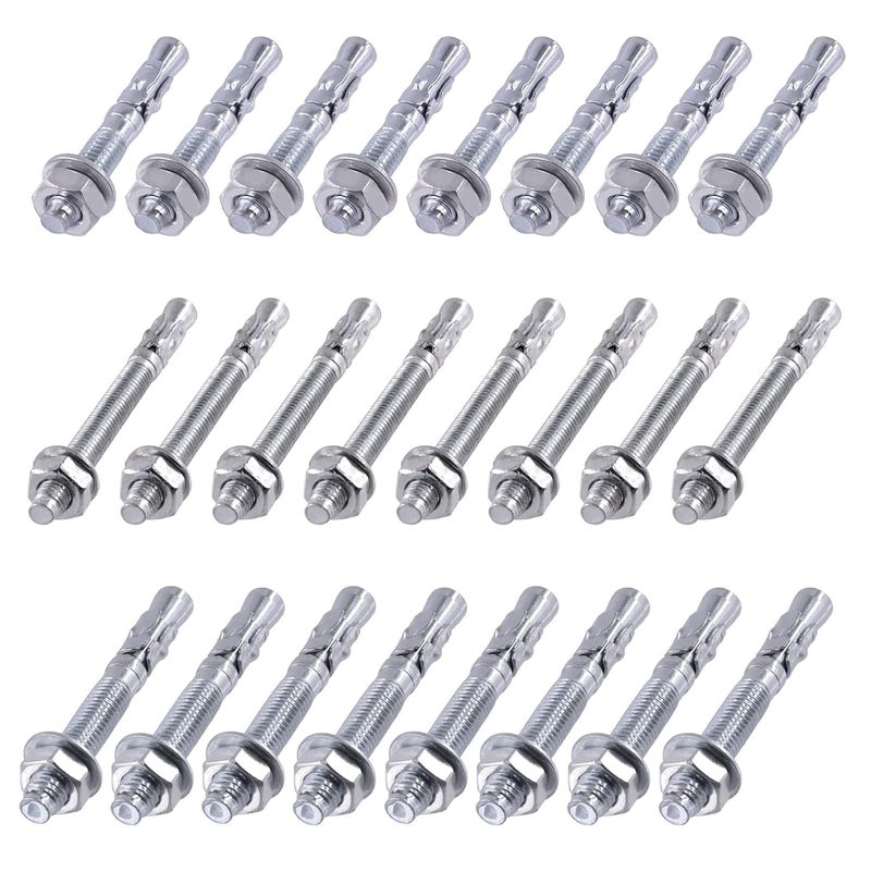 Glarks 24Pcs 3 Sizes 1/2"x 3"-3/4", 3/8" x 2-3/4", 5/16" x 3-1/2" Wedge Anchor Zinc Plated Heavy Duty Fastener Assortment Kit for Concrete - Image 1